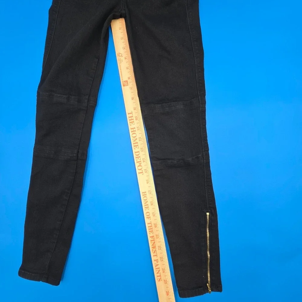 7 For All Mankind Womens 24 Black Moto Skinny Jeans Gold Zip Biker‎ AU6330255A